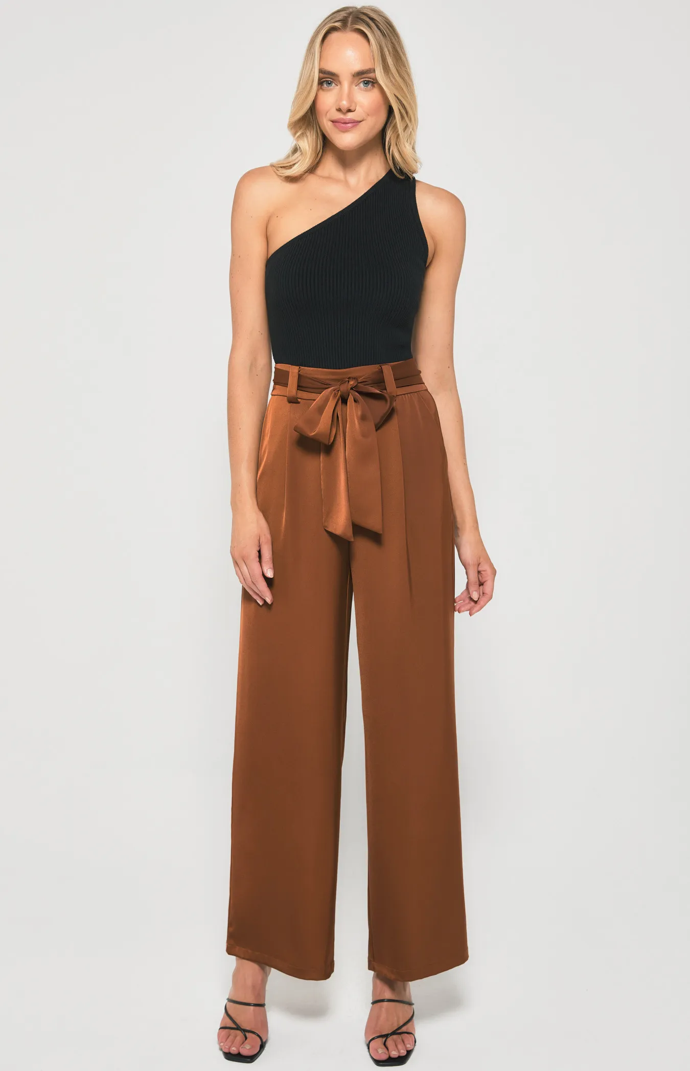 Wide Leg Satin Pants with Belt (WPA245B)