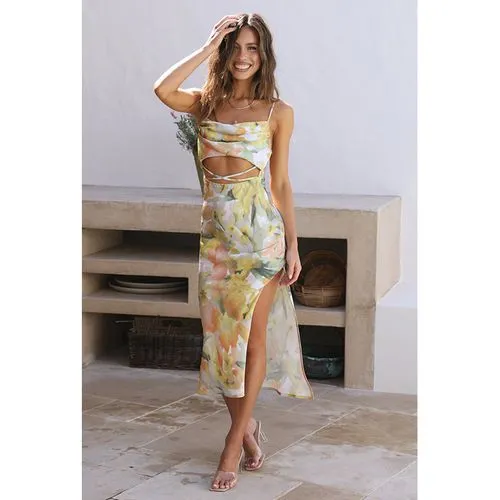 Women's Sheath Dress Strap Dress Vacation Strap Sleeveless Ditsy Floral Midi Dress Holiday Beach Date