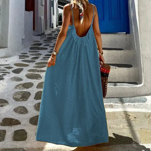 Women's Strap Dress Casual Sleeveless Solid Color Maxi Long Dress Travel