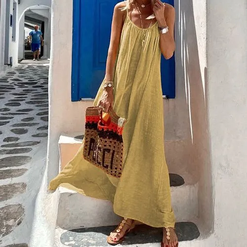 Women's Strap Dress Casual Sleeveless Solid Color Maxi Long Dress Travel