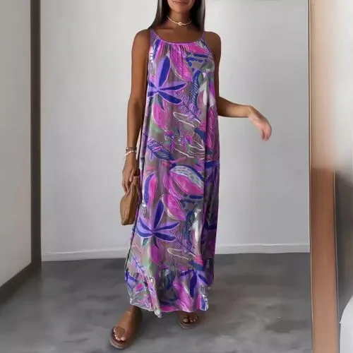 Women's Strap Dress Streetwear Strap Printing Sleeveless Printing Maxi Long Dress Holiday