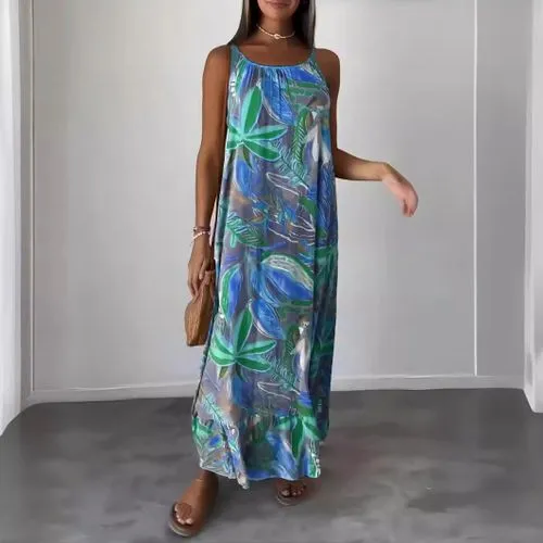 Women's Strap Dress Streetwear Strap Printing Sleeveless Printing Maxi Long Dress Holiday