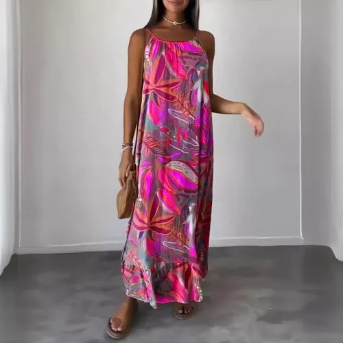 Women's Strap Dress Streetwear Strap Printing Sleeveless Printing Maxi Long Dress Holiday