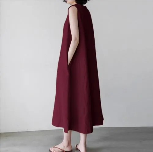 Women's Swing Dress Casual Round Neck Sleeveless Solid Color Midi Dress Daily