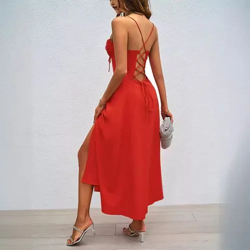 Women's Swing Dress Slit Dress Elegant Sexy Strap Backless Sleeveless Solid Color Maxi Long Dress Holiday Cocktail Party