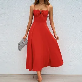 Women's Swing Dress Slit Dress Elegant Sexy Strap Backless Sleeveless Solid Color Maxi Long Dress Holiday Cocktail Party