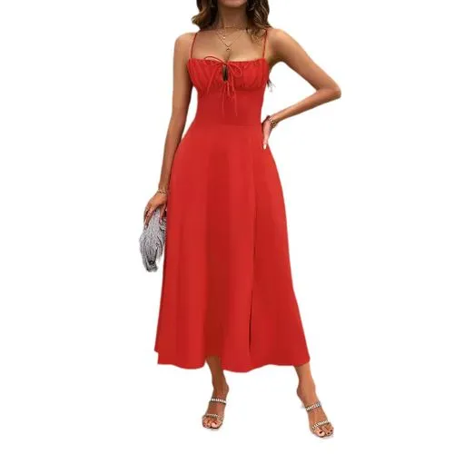 Women's Swing Dress Slit Dress Elegant Sexy Strap Backless Sleeveless Solid Color Maxi Long Dress Holiday Cocktail Party