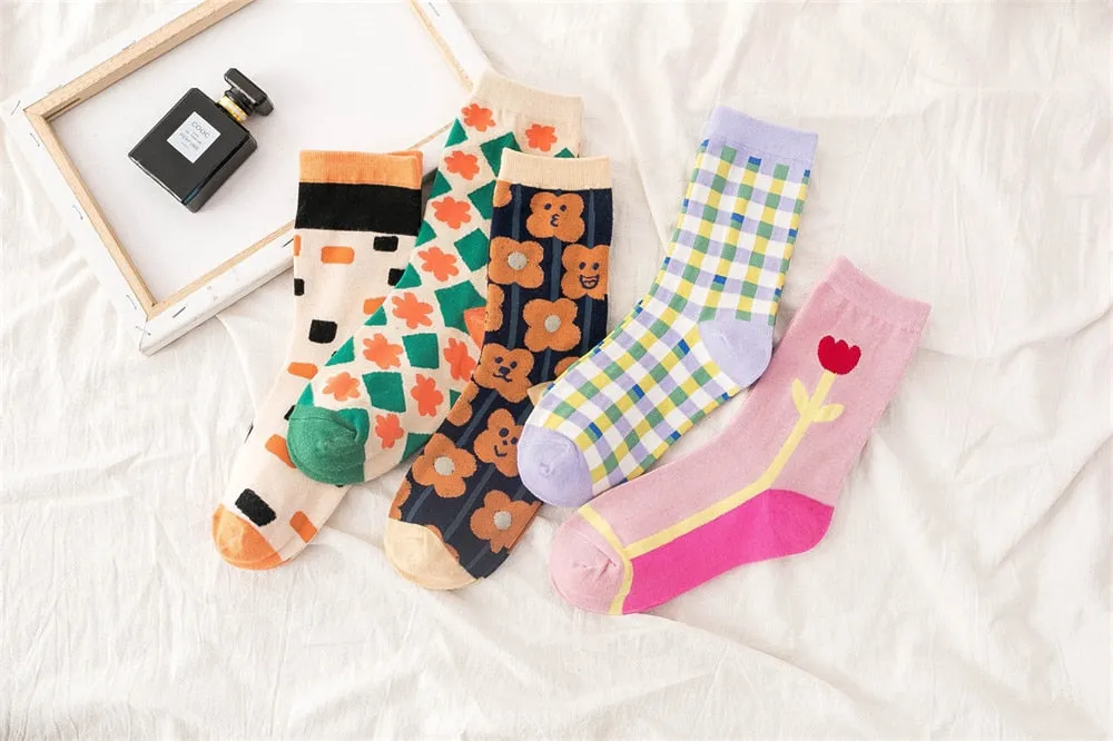 Women's Morocco Lattice Floret Stripe Dots Expression Checkered Soft Socks