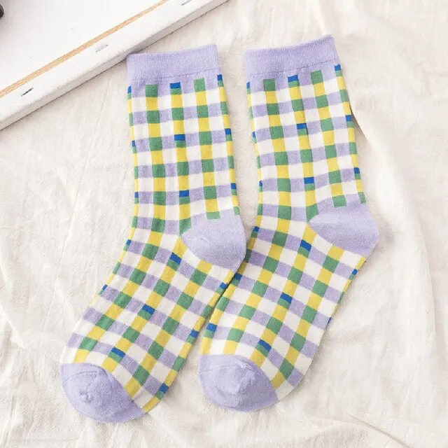 Women's Morocco Lattice Floret Stripe Dots Expression Checkered Soft Socks