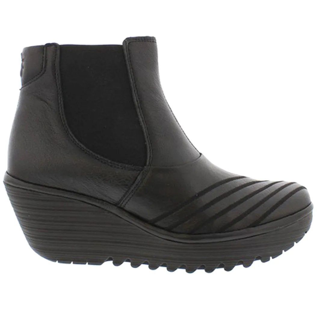 Yave064Fly Leather Women's Wedge Heel Chelsea Boots