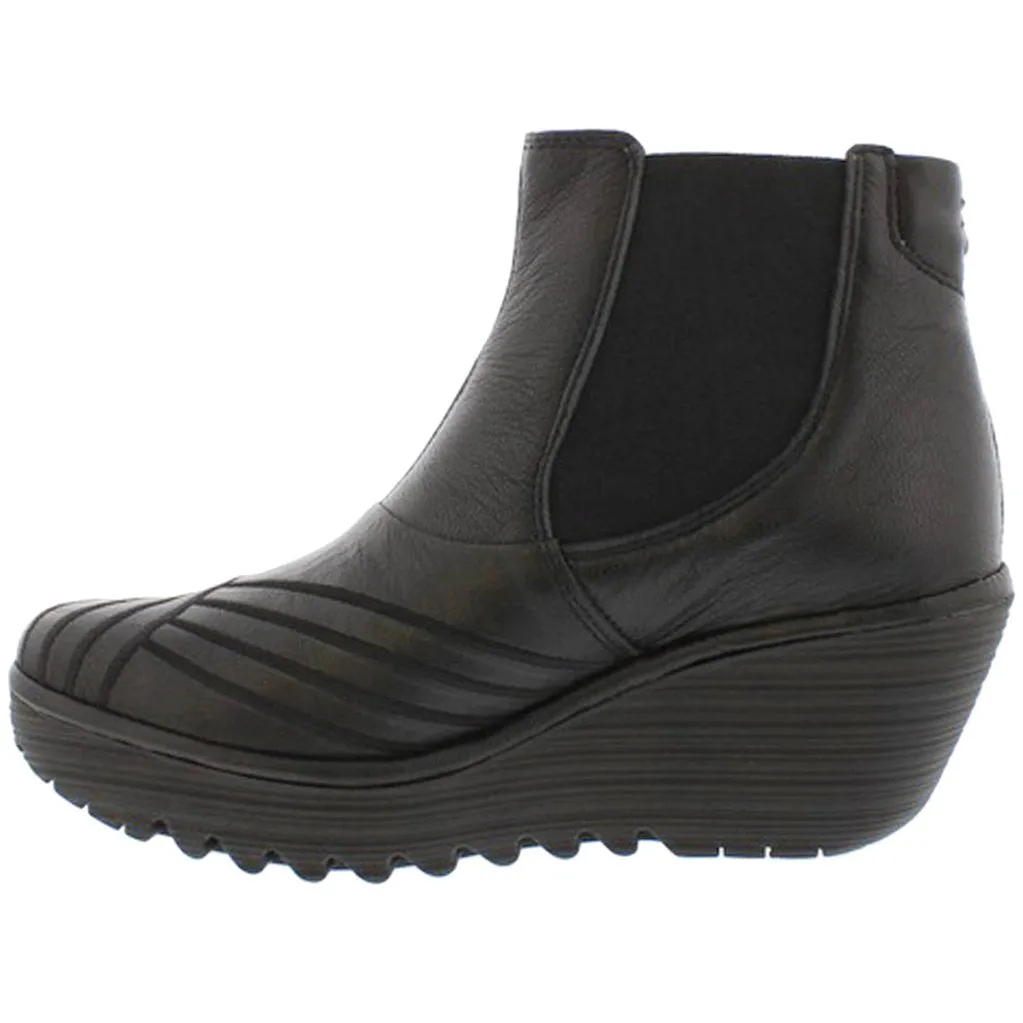 Yave064Fly Leather Women's Wedge Heel Chelsea Boots