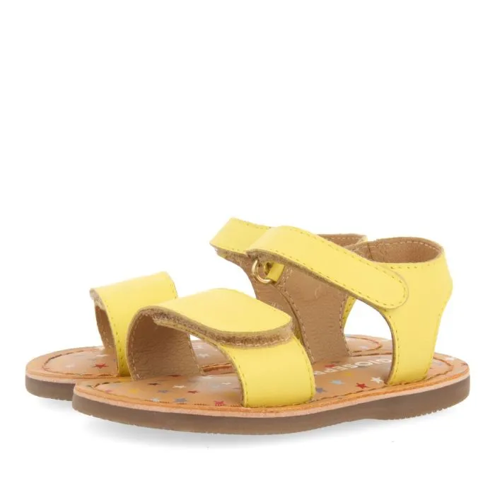 YELLOW LEATHER SANDALS WITH FANTASY PRINT FOR BABY HIMARE